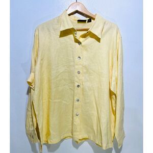 Bay studio linen button up shirt tunic long sleeve Butter Yellow women 2X New